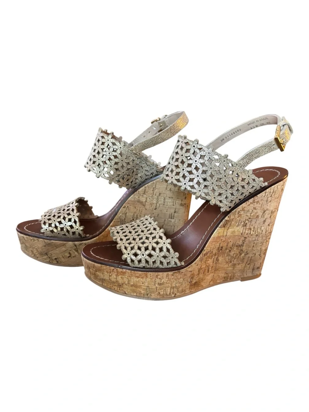 Tory Burch gold Daisy platform wedge